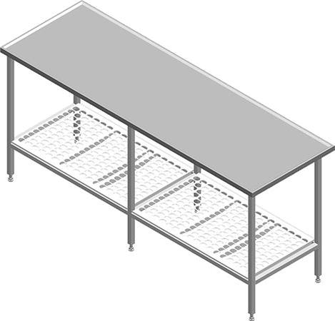 Arbejdsbord 2500x650 m/vulstkant rustfri stål ART 