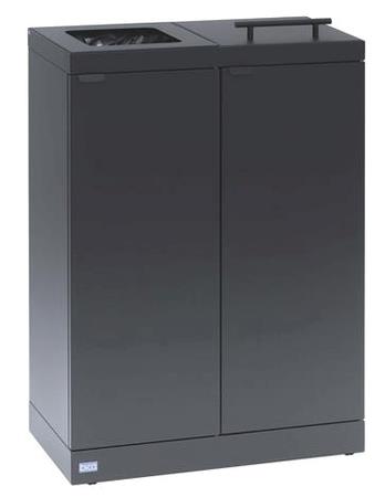 Affaldsbeholder 2 x 65 ltr mat sort Bica (1 åben og 1 med låg) 