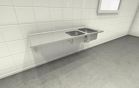 Bordplade med dobbeltvask u/bagkant B2100 x D700 x H25 mm 