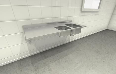 Bordplade med dobbeltvask og bagkant B2100 x D700 x H25 mm 
