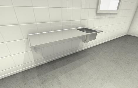 Bordplade med en vask u/bagkant B2100 x D700 x H25 mm 