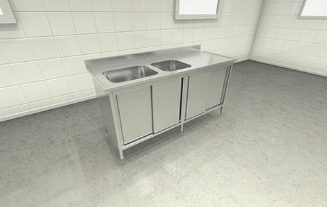 Vaskeskab med dobbeltvask og bagkant B2400 x D700 x H900 mm 