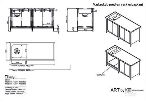 Vaskeskab med en vask u/bagkant B1800 x D700 x H900 mm