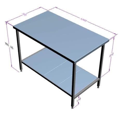 Afsætningsbord 1200x700 mm r/s m/ plastunderhylde 