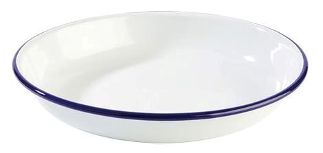 Tallerken dyb diam 240 mm hvid/blå Emalje 