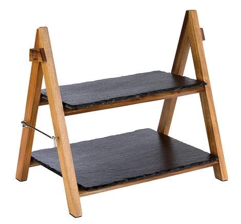 Buffetopsats m/2 skifer hylder Lys acacia træ 