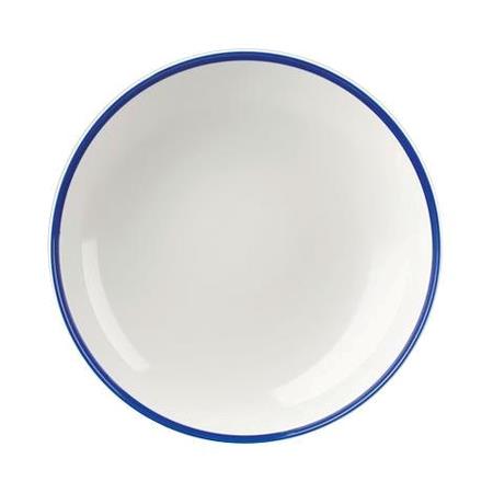 Tallerken dyb hvid med blå kant 248 mm Retro blå Churchill 
